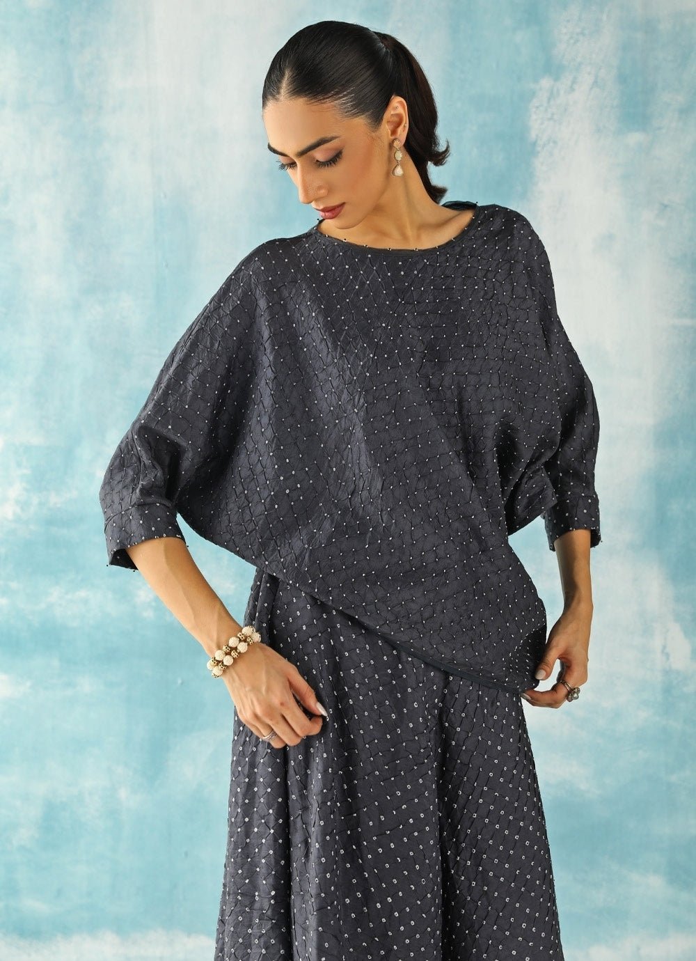 Twenty Nine Charcoal Grey Bandhani Top With SkirtFabilicious Fashion