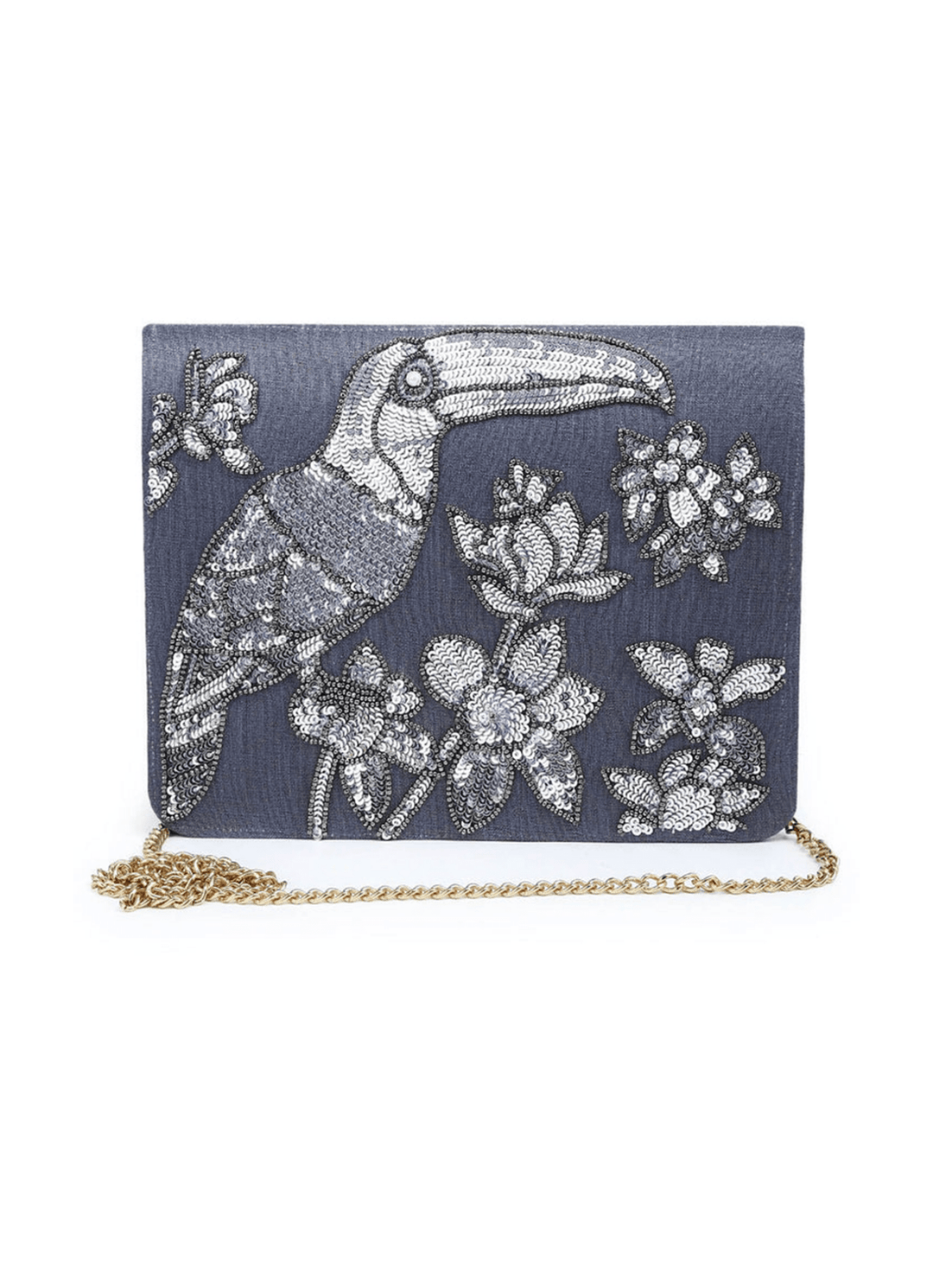 Charcoal Grey Sequinned Toucan Clutch The Purple Sack - Fabilicious Fashion