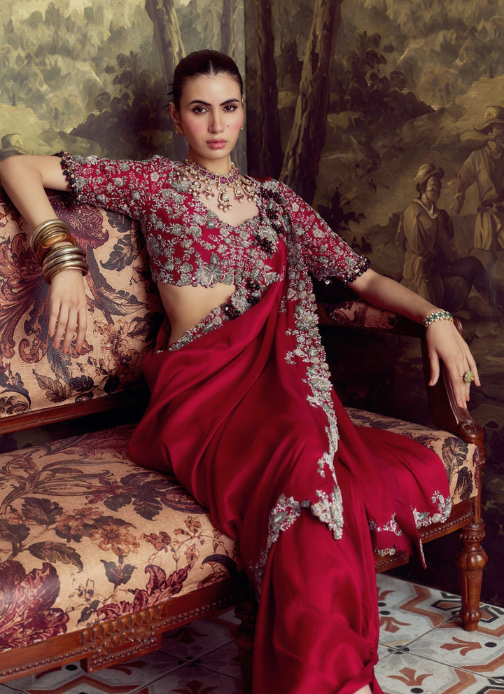 Prisho Cherry Red Dupion Silk Concept SareeFabilicious Fashion