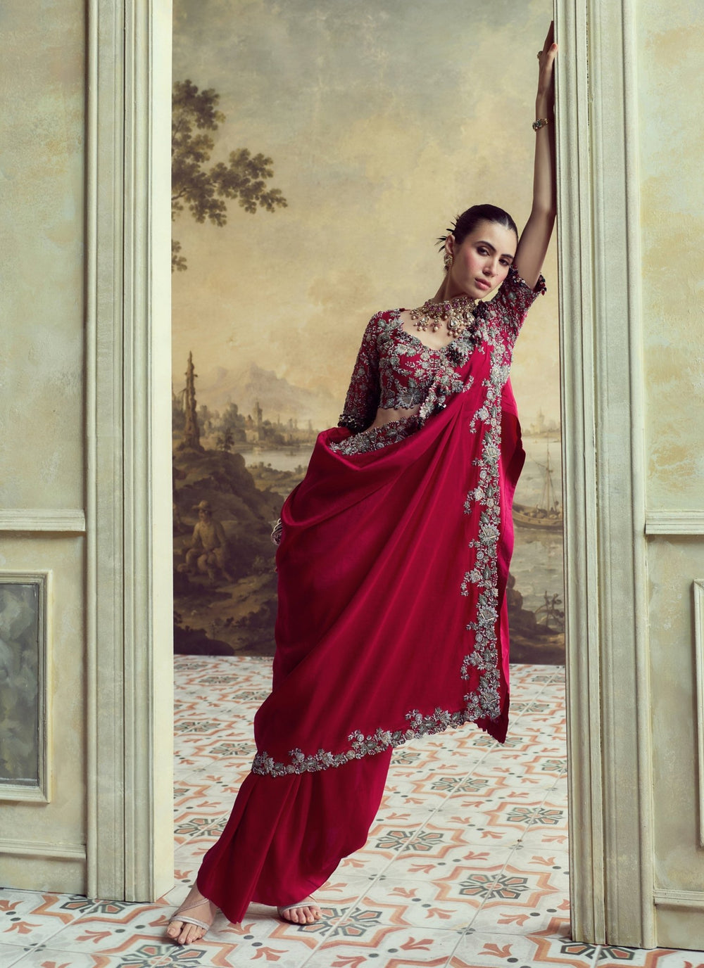 Prisho Cherry Red Dupion Silk Concept SareeFabilicious Fashion