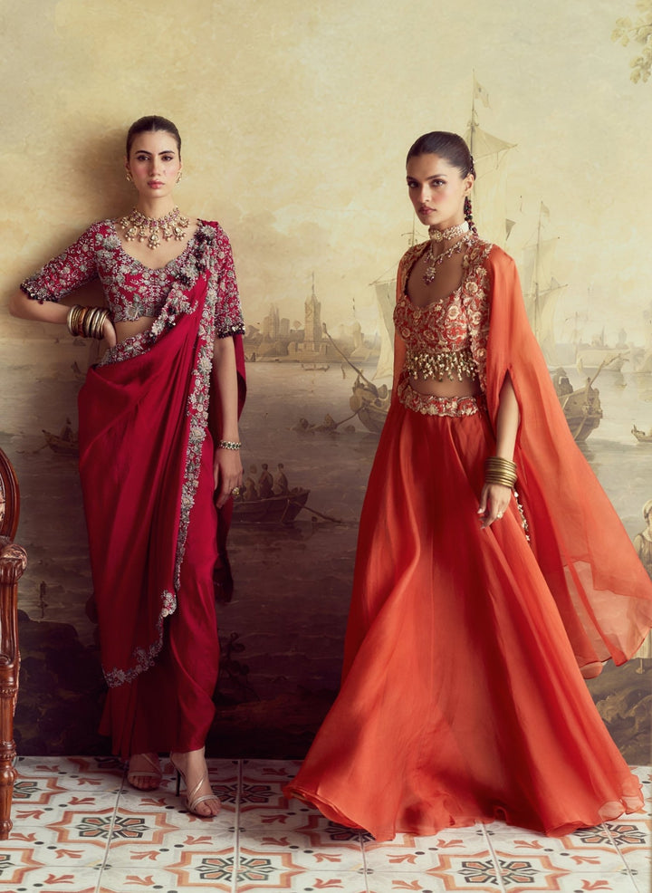 Prisho Cherry Red Dupion Silk Concept SareeFabilicious Fashion