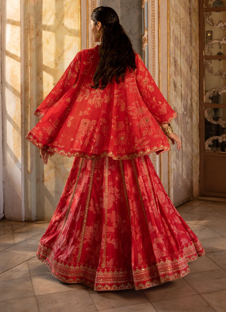 Cherry Red Floral Printed Georgette Lehenga Set Paulmi and Harsh - Fabilicious Fashion