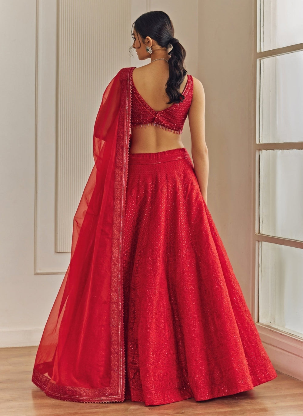 Studio Iris Cherry Red Organza Lehenga SetFabilicious Fashion