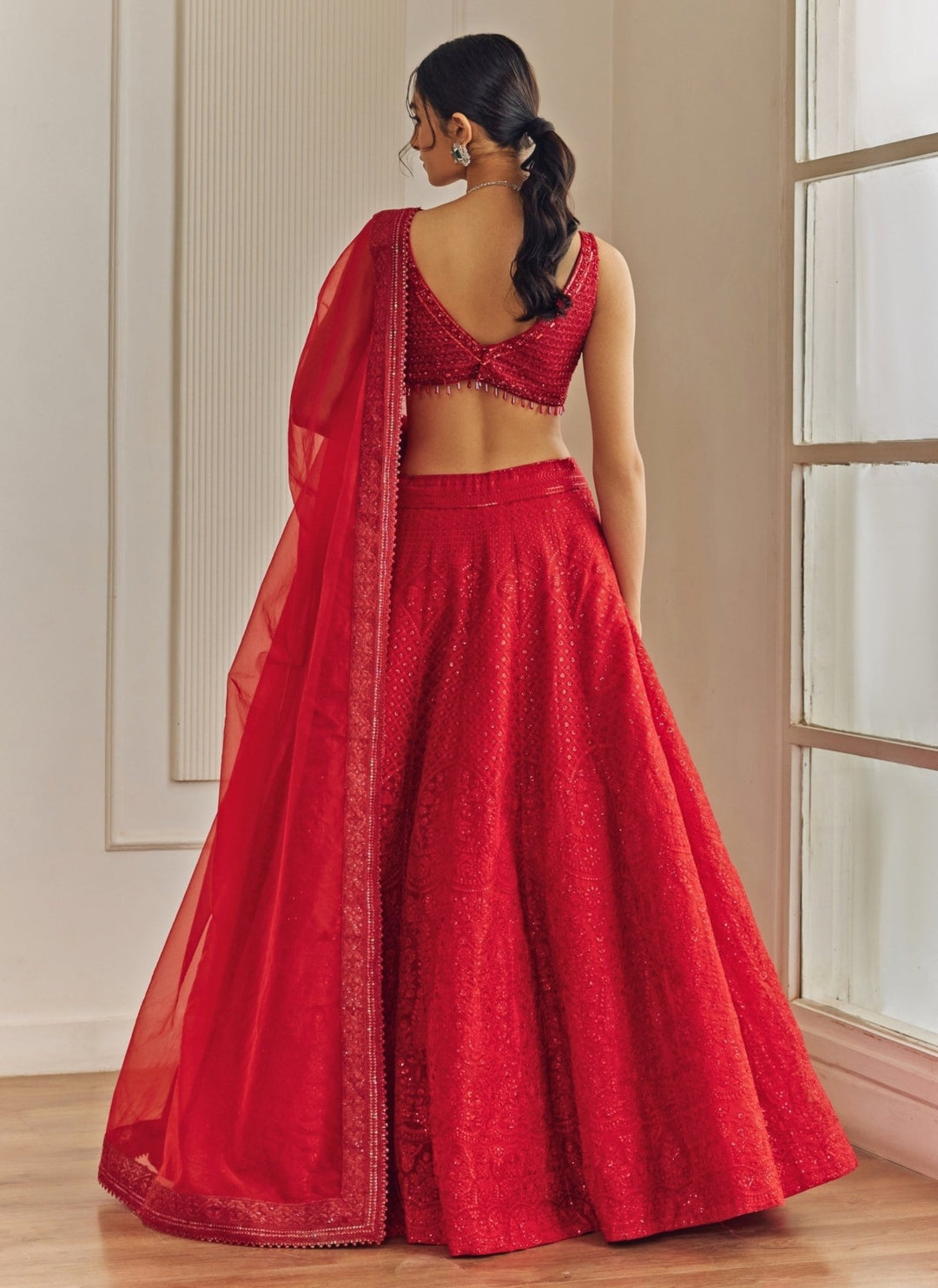 Studio Iris Cherry Red Organza Lehenga SetFabilicious Fashion