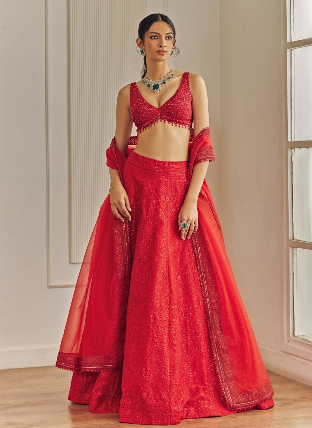 Studio Iris Cherry Red Organza Lehenga SetFabilicious Fashion