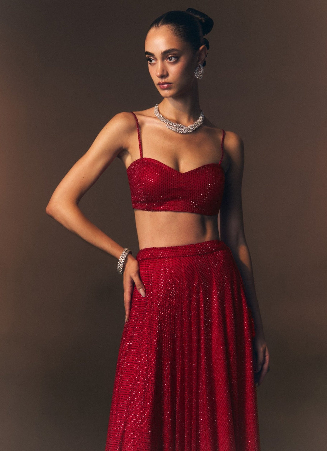 Angad Singh Cherry Red Soft Net Lehenga SetFabilicious Fashion