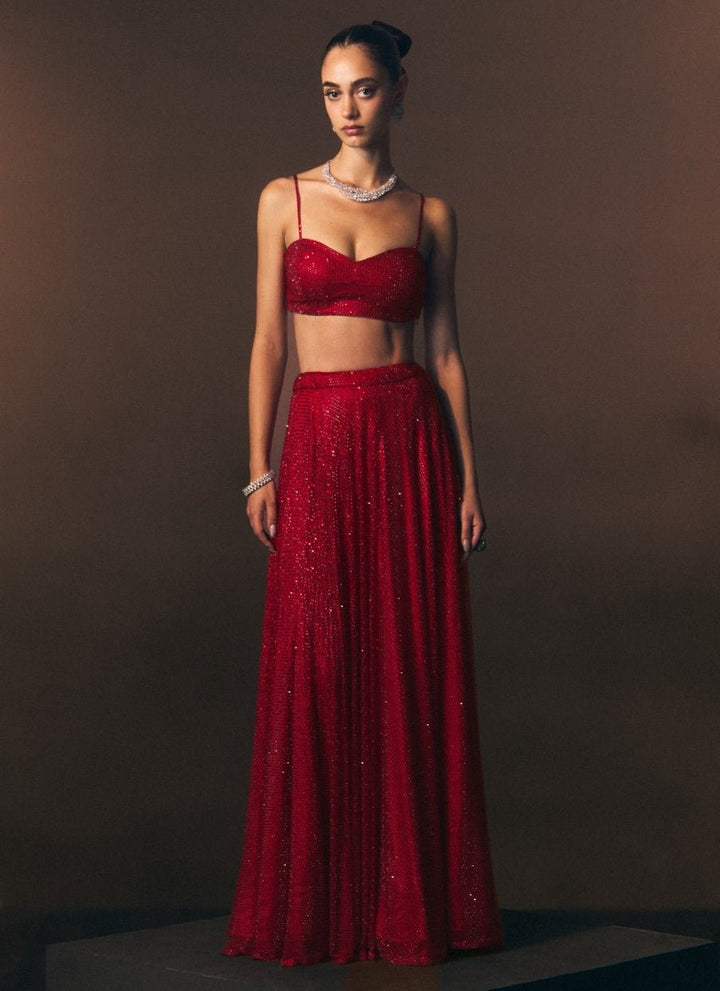 Angad Singh Cherry Red Soft Net Lehenga SetFabilicious Fashion