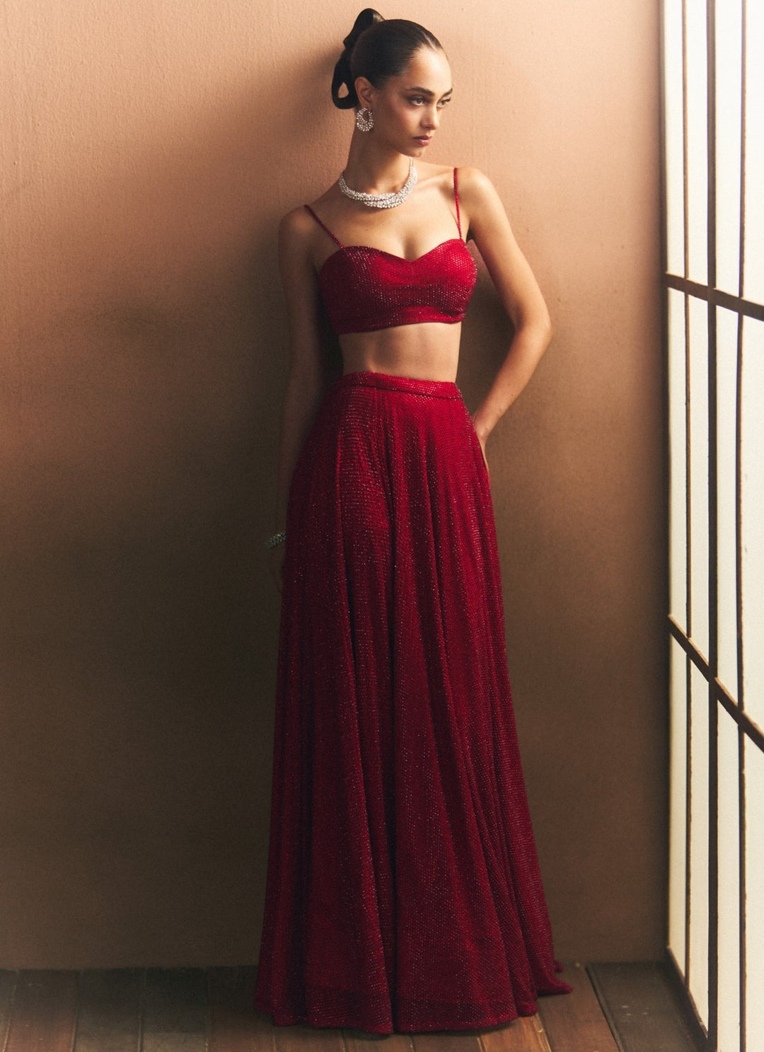Angad Singh Cherry Red Soft Net Lehenga SetFabilicious Fashion