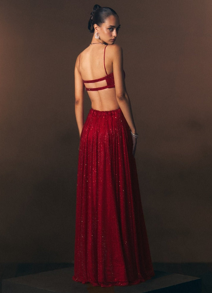Angad Singh Cherry Red Soft Net Lehenga SetFabilicious Fashion
