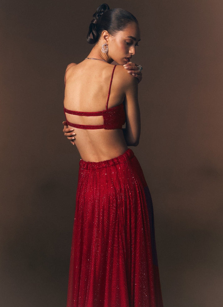 Angad Singh Cherry Red Soft Net Lehenga SetFabilicious Fashion