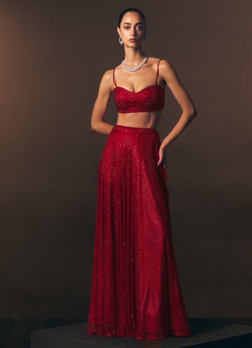 Angad Singh Cherry Red Soft Net Lehenga SetFabilicious Fashion