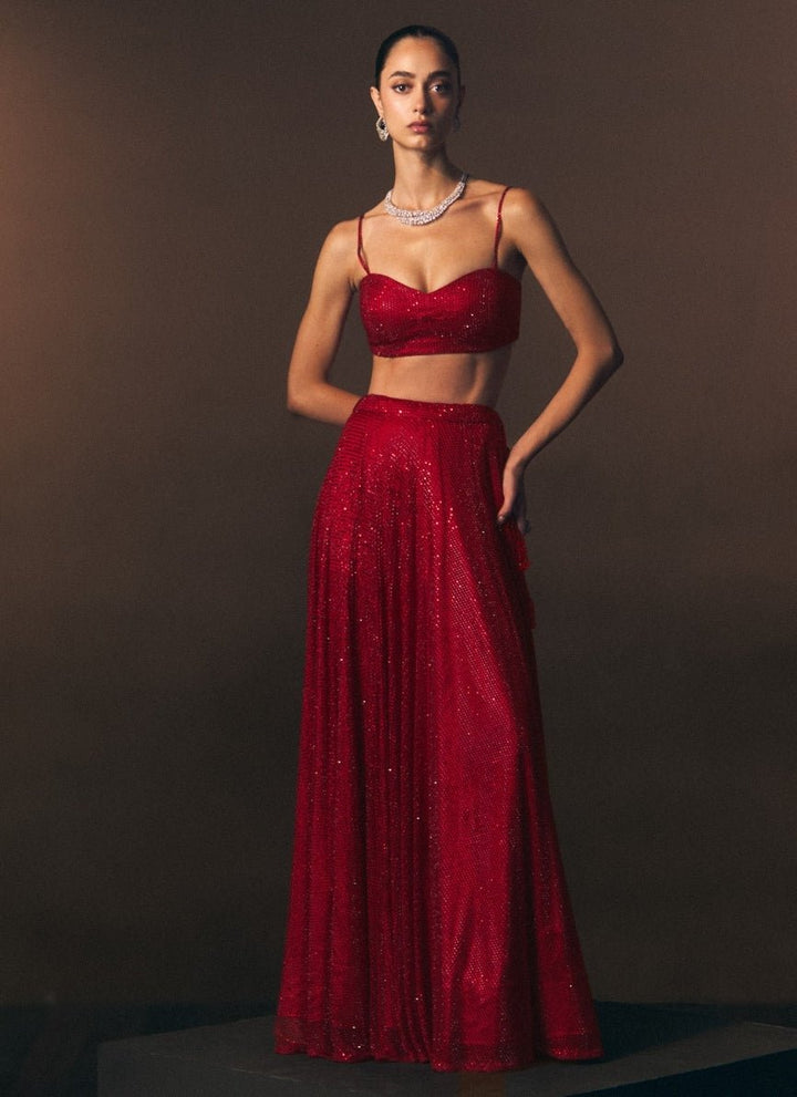 Angad Singh Cherry Red Soft Net Lehenga SetFabilicious Fashion