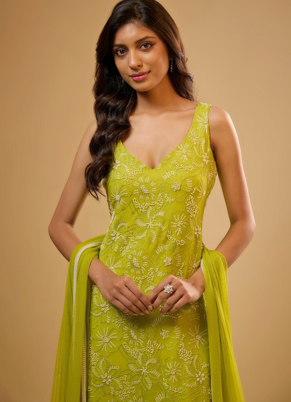 Citrus Green Georgette Kurta Sharara Set Renee Label - Fabilicious Fashion