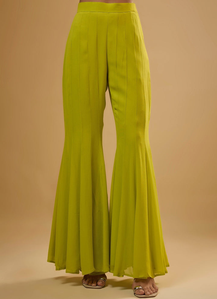 Citrus Green Georgette Kurta Sharara Set Renee Label - Fabilicious Fashion