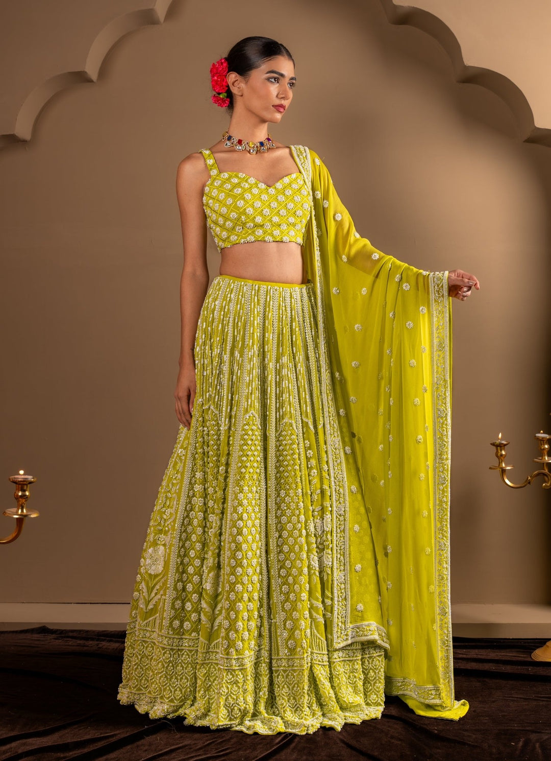 Citrus Green Georgette Lehenga Set Renee Label - Fabilicious Fashion
