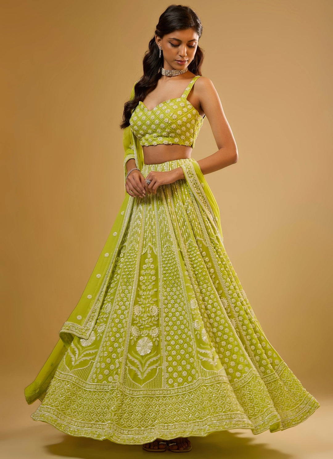 Citrus Green Georgette Lehenga Set Renee Label - Fabilicious Fashion