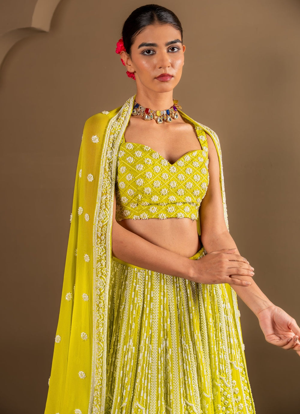 Citrus Green Georgette Lehenga Set Renee Label - Fabilicious Fashion