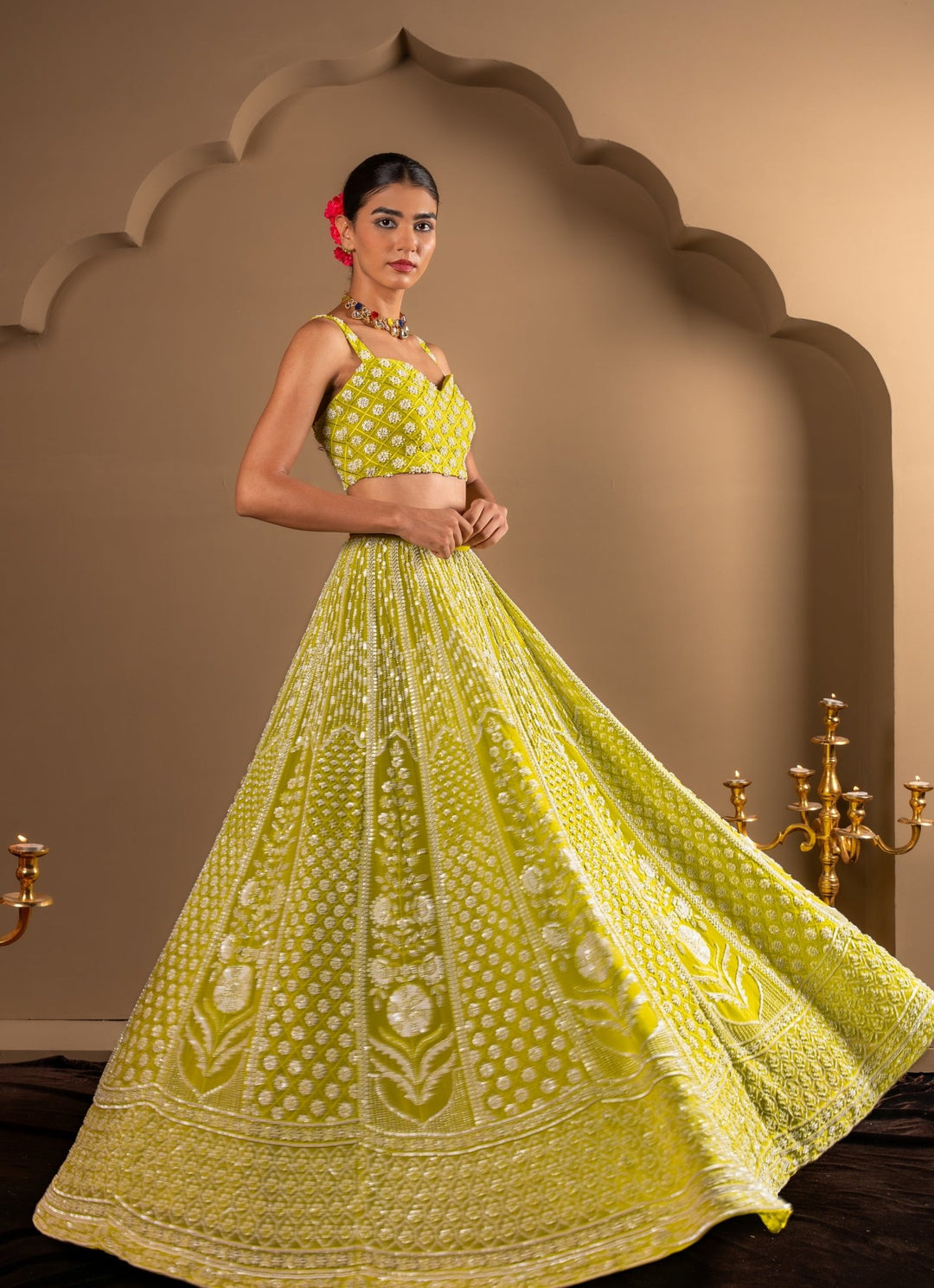 Citrus Green Georgette Lehenga Set Renee Label - Fabilicious Fashion