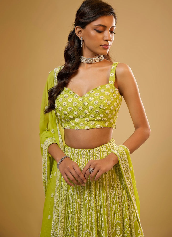 Citrus Green Georgette Lehenga Set Renee Label - Fabilicious Fashion