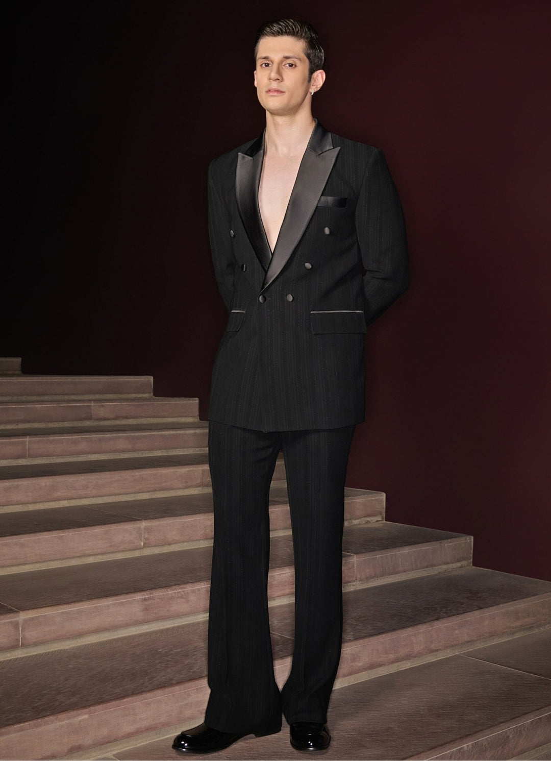 Classic Black Tuxedo Set Contrast By Parth - Fabilicious Fashion