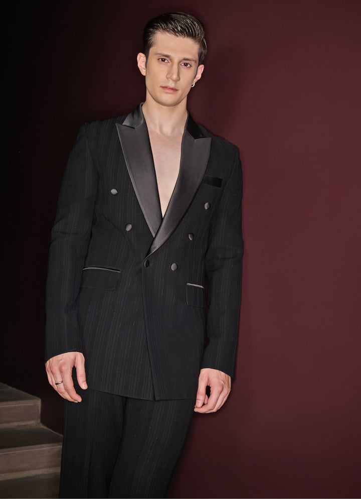 Classic Black Tuxedo Set Contrast By Parth - Fabilicious Fashion