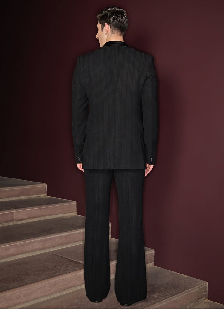 Classic Black Tuxedo Set Contrast By Parth - Fabilicious Fashion
