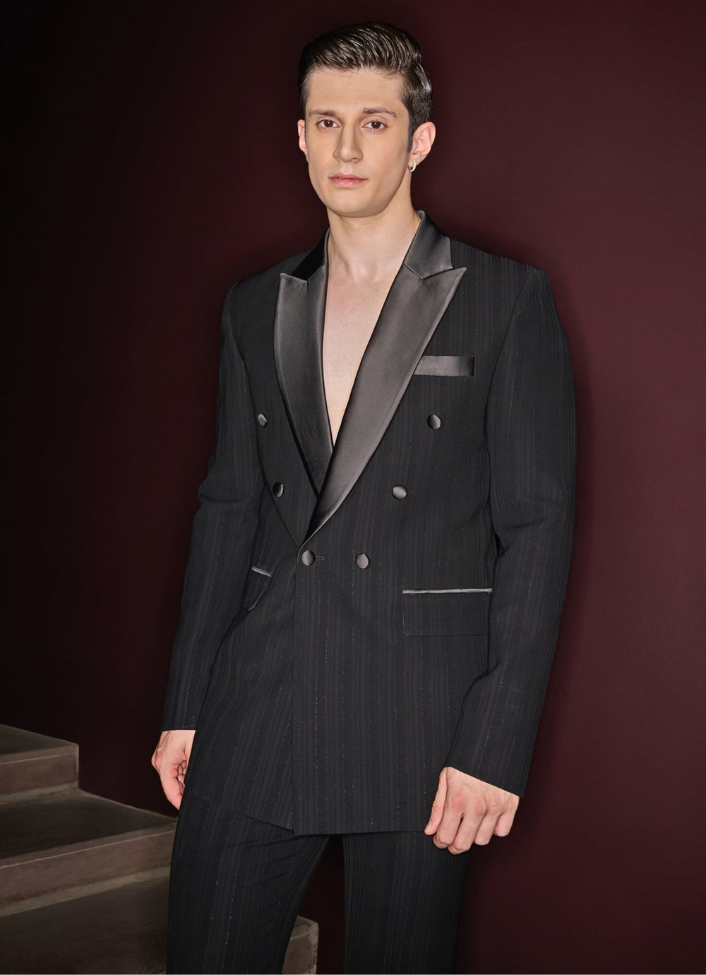 Classic Black Tuxedo Set Contrast By Parth - Fabilicious Fashion
