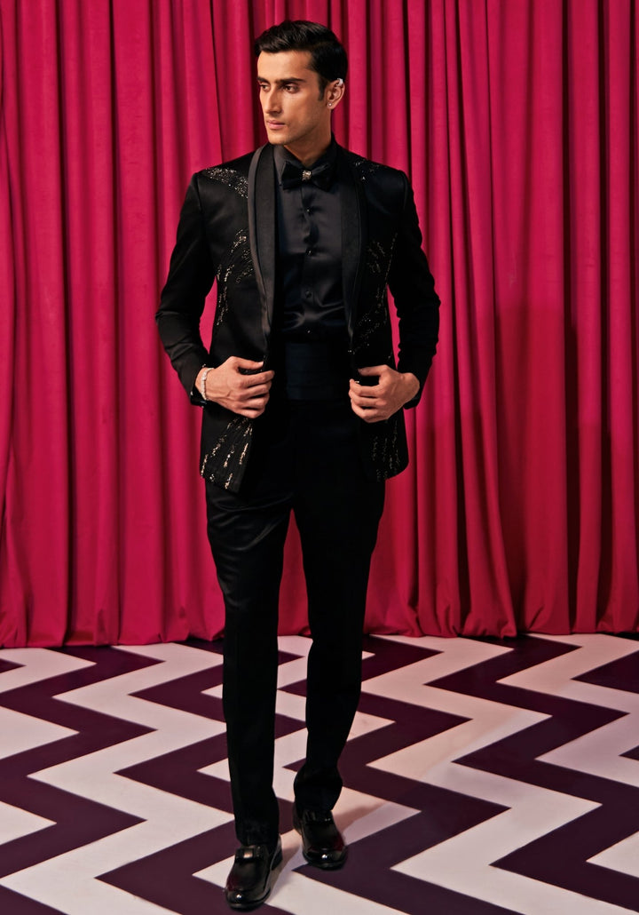 Classic Black Tuxedo Set Contrast by Parth - Fabilicious Fashion