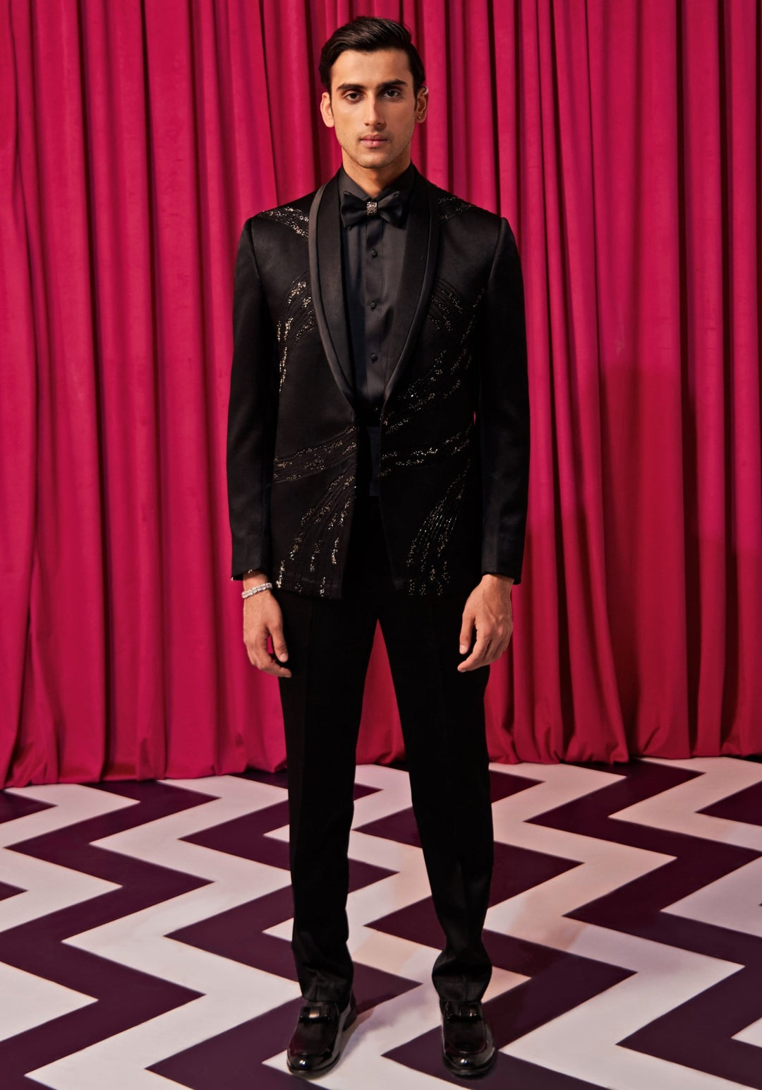 Classic Black Tuxedo Set Contrast by Parth - Fabilicious Fashion