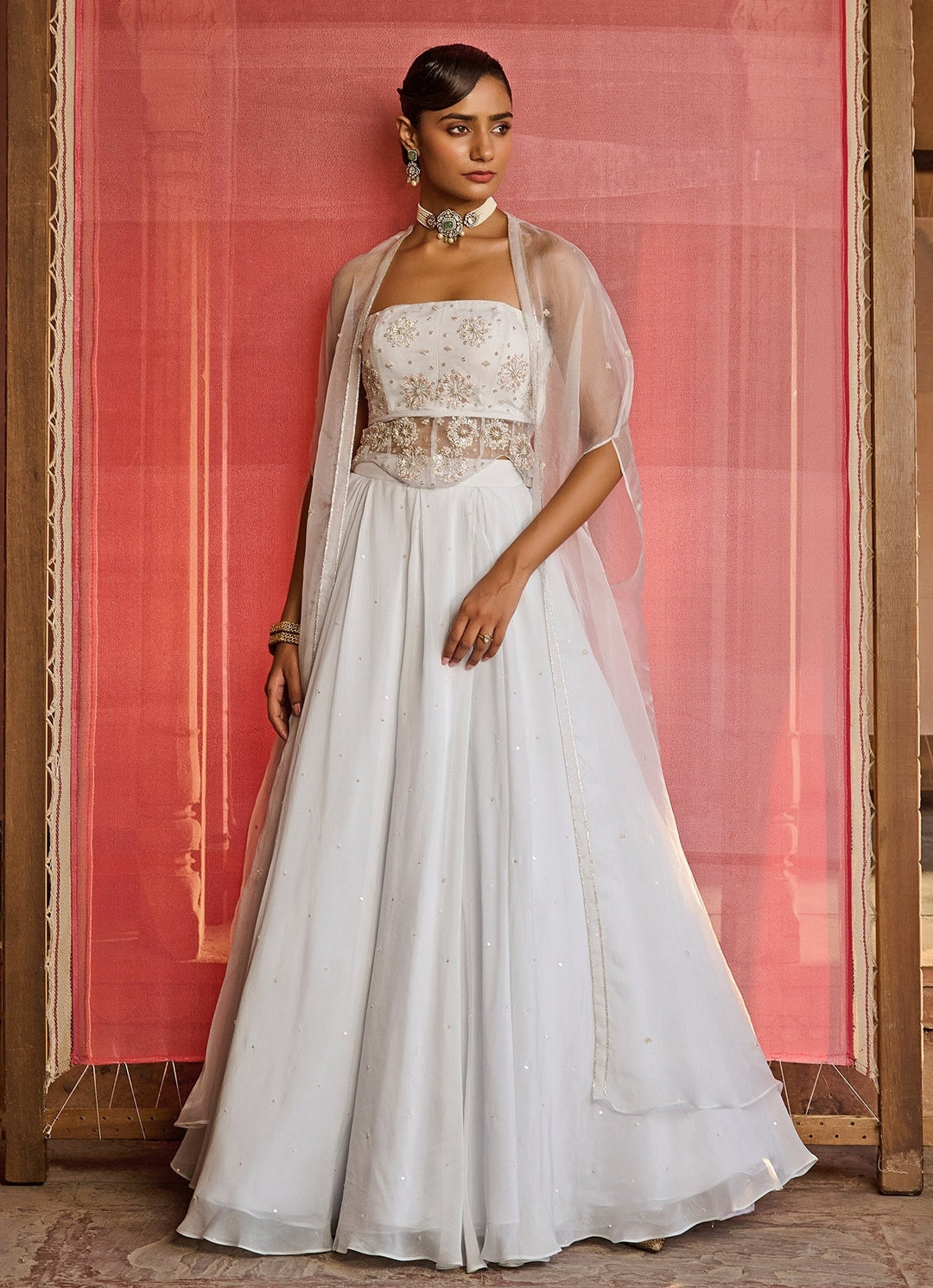 Cloud Blue Emroidered Corset Lehenga Set Zoon Tribe - Fabilicious Fashion