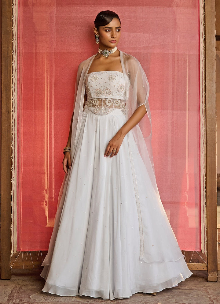 Cloud Blue Emroidered Corset Lehenga Set Zoon Tribe - Fabilicious Fashion