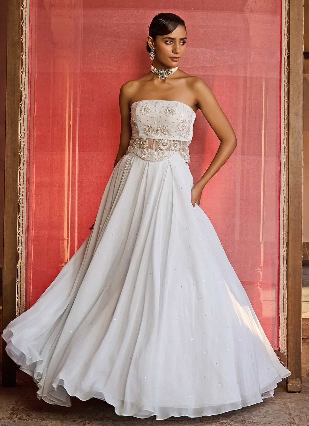 Cloud Blue Emroidered Corset Lehenga Set Zoon Tribe - Fabilicious Fashion