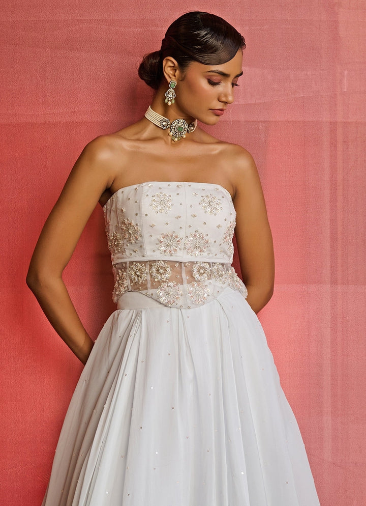 Cloud Blue Emroidered Corset Lehenga Set Zoon Tribe - Fabilicious Fashion