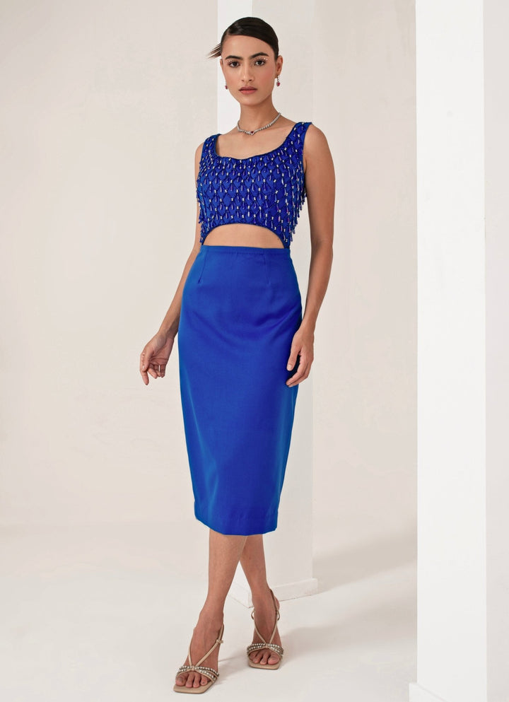 Cobalt Blue Dress Cum Pre Draped Saree Akara - Fabilicious Fashion