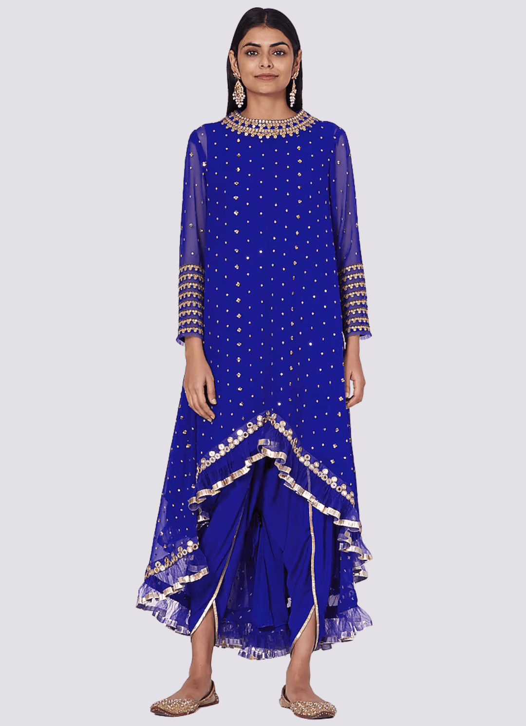 Cobalt Blue High Low Kurta Set Vvani by Vani Vats - Fabilicious Fashion