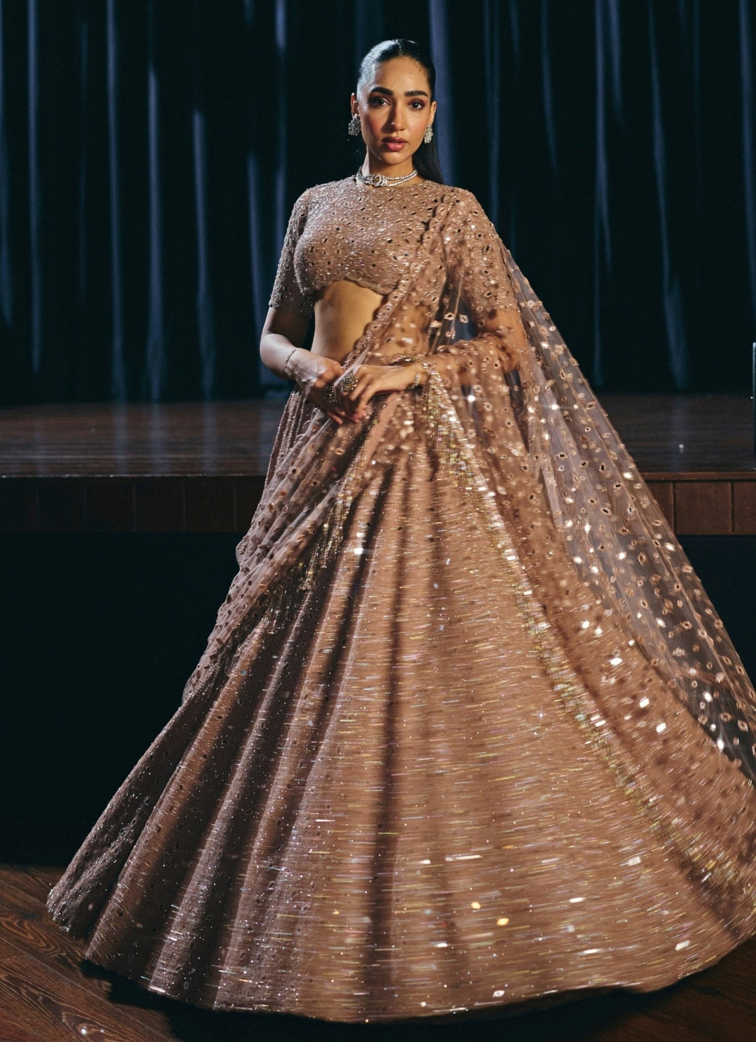 Vvani by Vani Vats Copper Brown Crepe Lehenga SetFabilicious Fashion