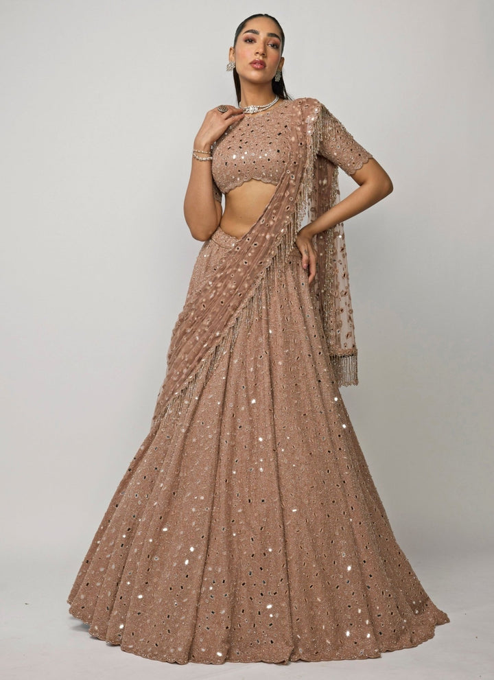 Vvani by Vani Vats Copper Brown Crepe Lehenga SetFabilicious Fashion