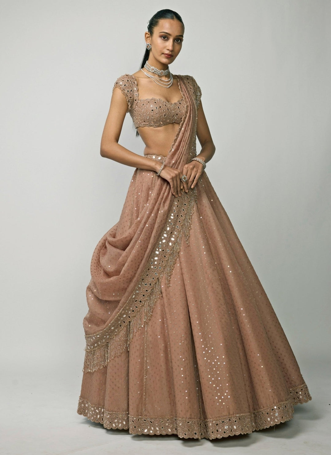 Vvani by Vani Vats Copper Brown Organza Lehenga SetFabilicious Fashion