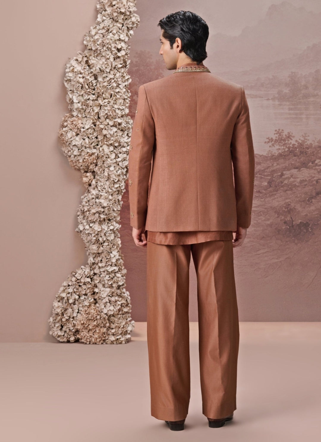 Contrast by Parth Copper Brown Textured Silk Jacket SetFabilicious Fashion