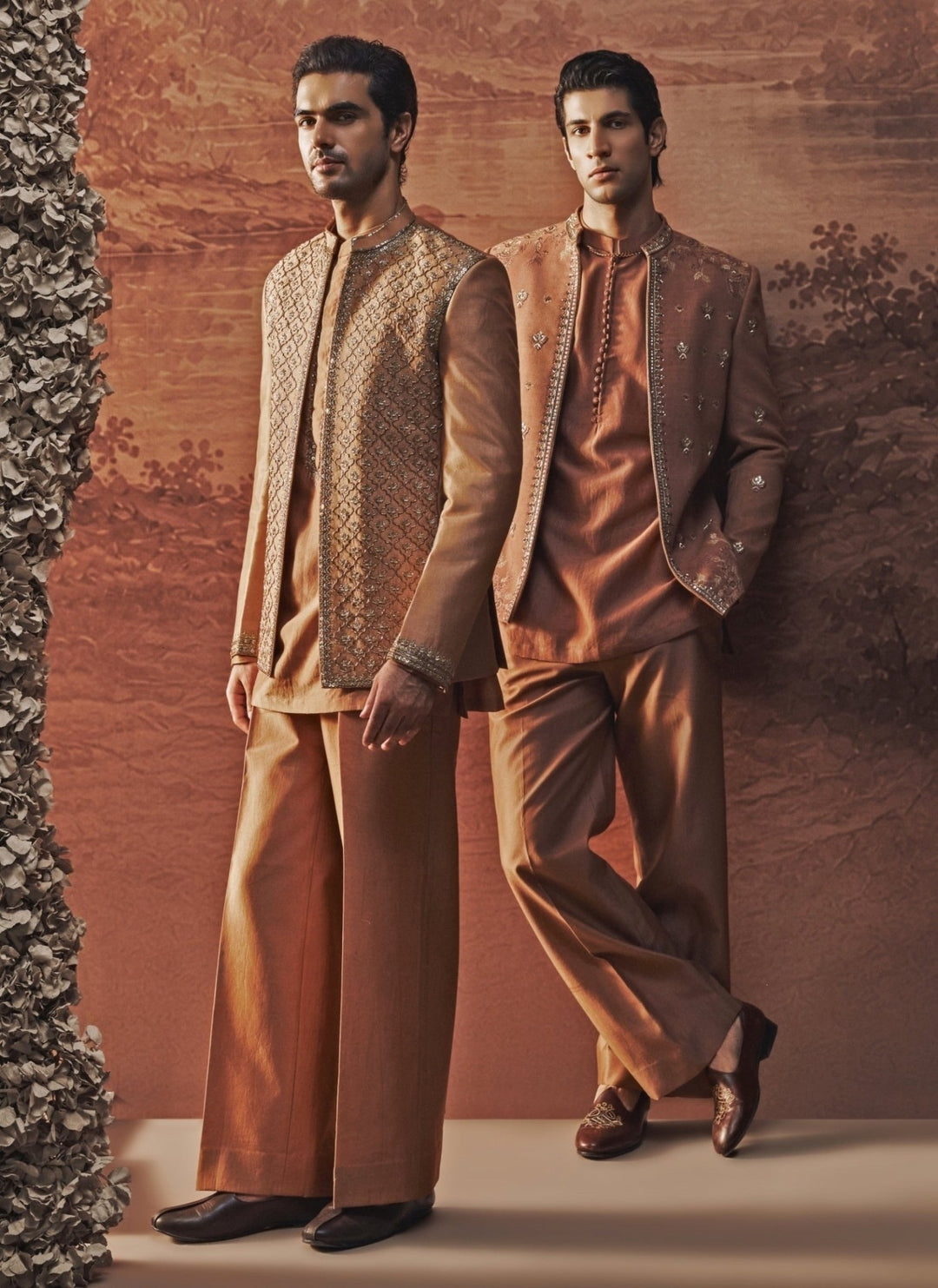 Contrast by Parth Copper Brown Textured Silk Jacket SetFabilicious Fashion