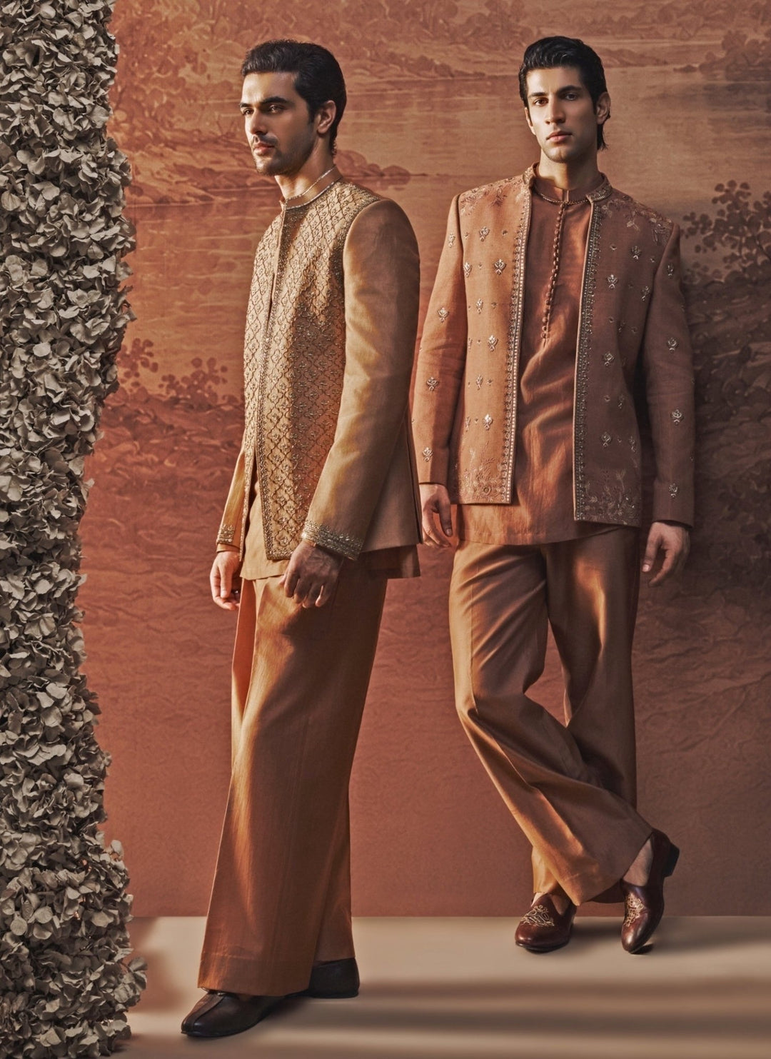 Contrast by Parth Copper Brown Textured Silk Jacket SetFabilicious Fashion