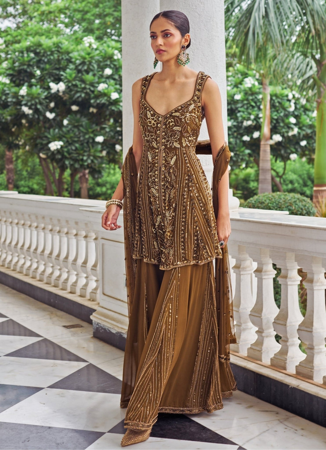 Copper Embroidered Kurta Sharara Set Nidhika Shekar - Fabilicious Fashion