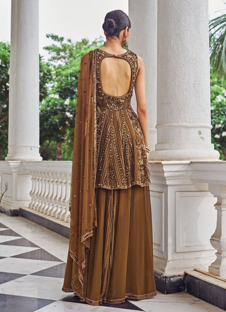Copper Embroidered Kurta Sharara Set Nidhika Shekar - Fabilicious Fashion