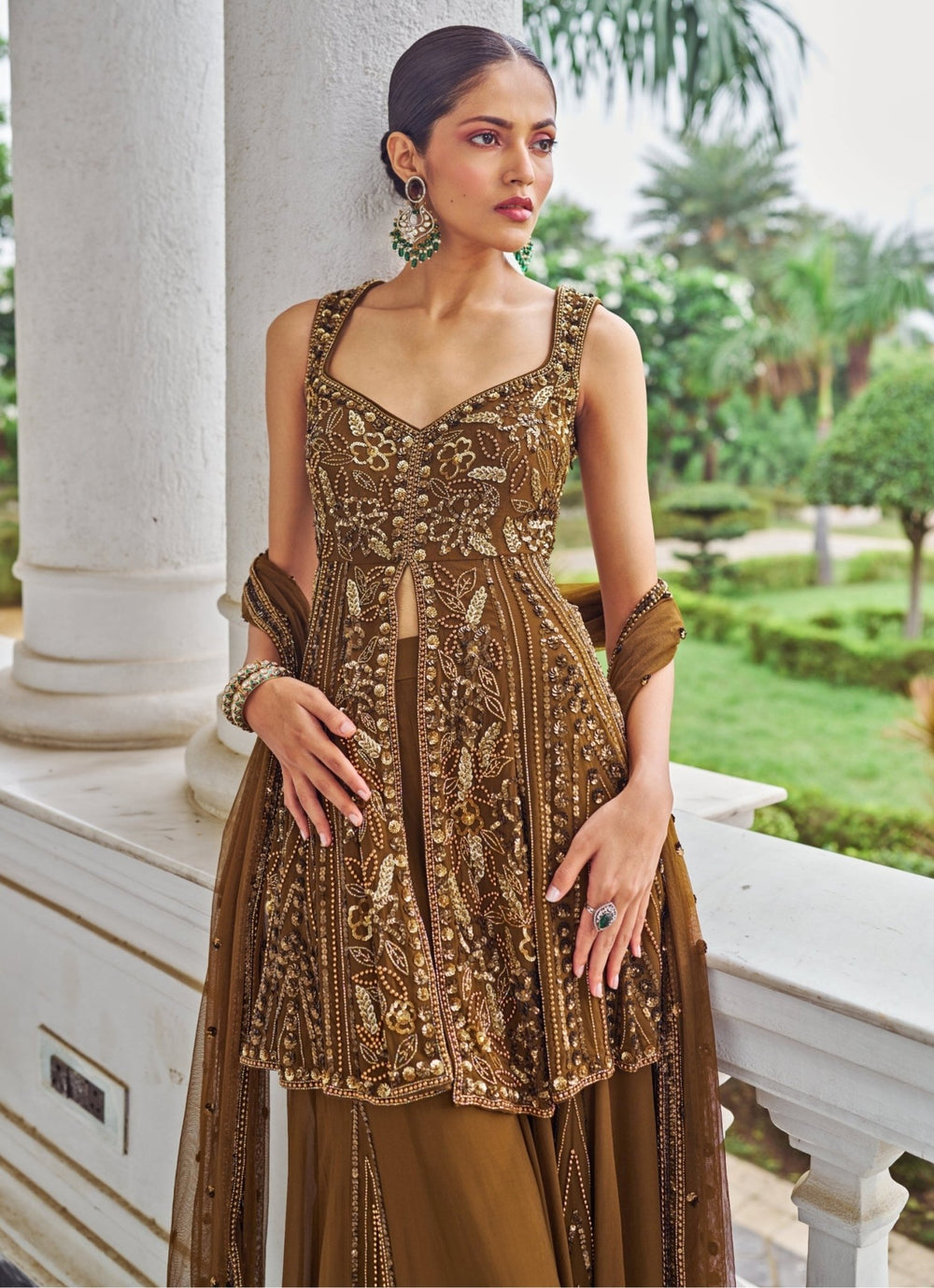 Copper Embroidered Kurta Sharara Set Nidhika Shekar - Fabilicious Fashion