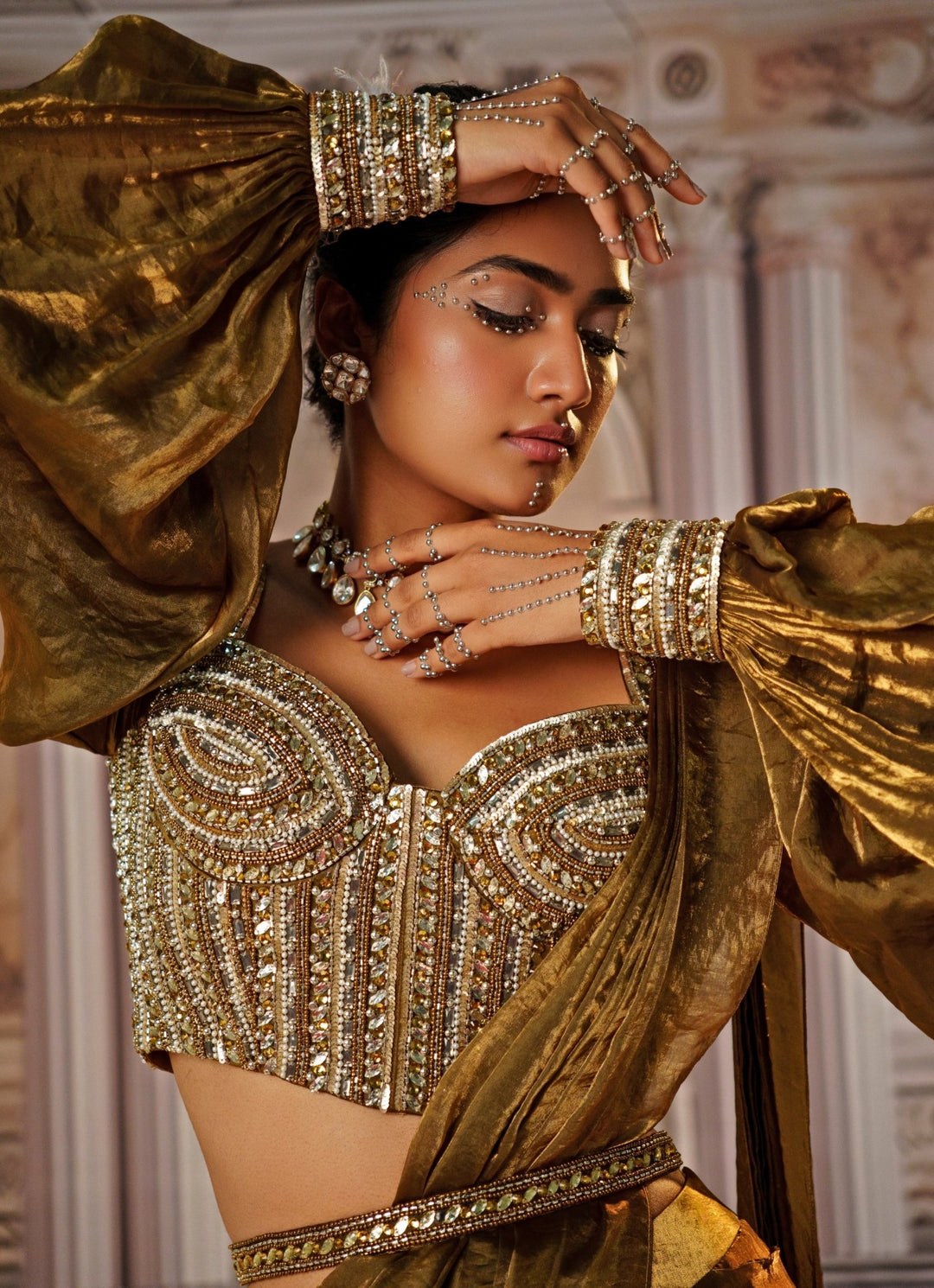 Copper Embroidered Organza Saree Nidhika Shekhar - Fabilicious Fashion