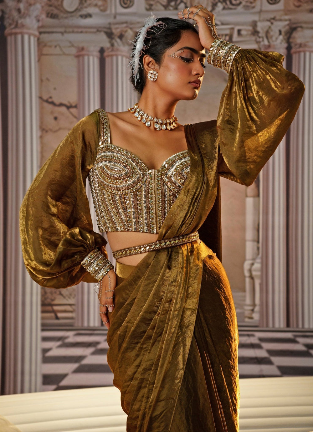 Copper Embroidered Organza Saree Nidhika Shekhar - Fabilicious Fashion