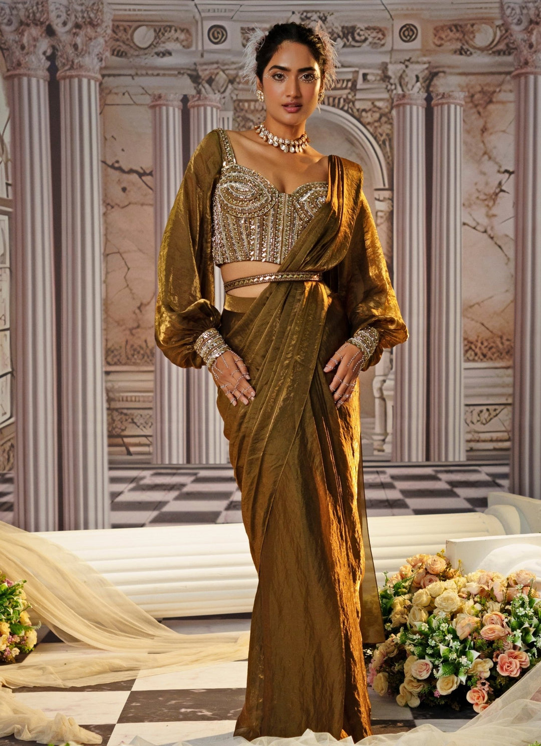 Copper Embroidered Organza Saree Nidhika Shekhar - Fabilicious Fashion