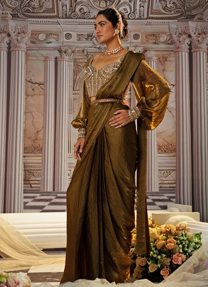 Copper Embroidered Organza Saree Nidhika Shekhar - Fabilicious Fashion