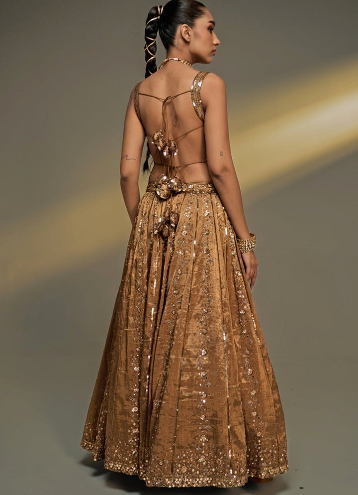 Copper Gold Embroidered Corset Lehenga Set Prevasu - Fabilicious Fashion