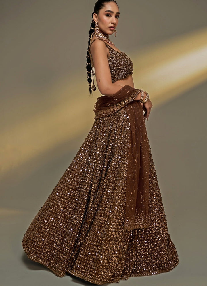Copper Gold Sequinned Lehenga Set Prevasu - Fabilicious Fashion